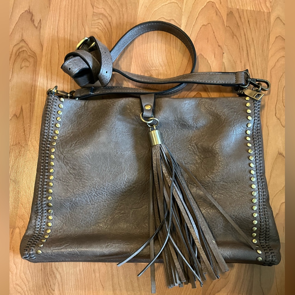 Jen & Co Gray Crossbody with Studs and Tassel